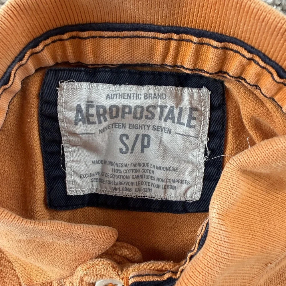 Y2K Aeropostale A87 Polo Shirt Mens Small Orange Cotton Short Sleeve Casual Logo